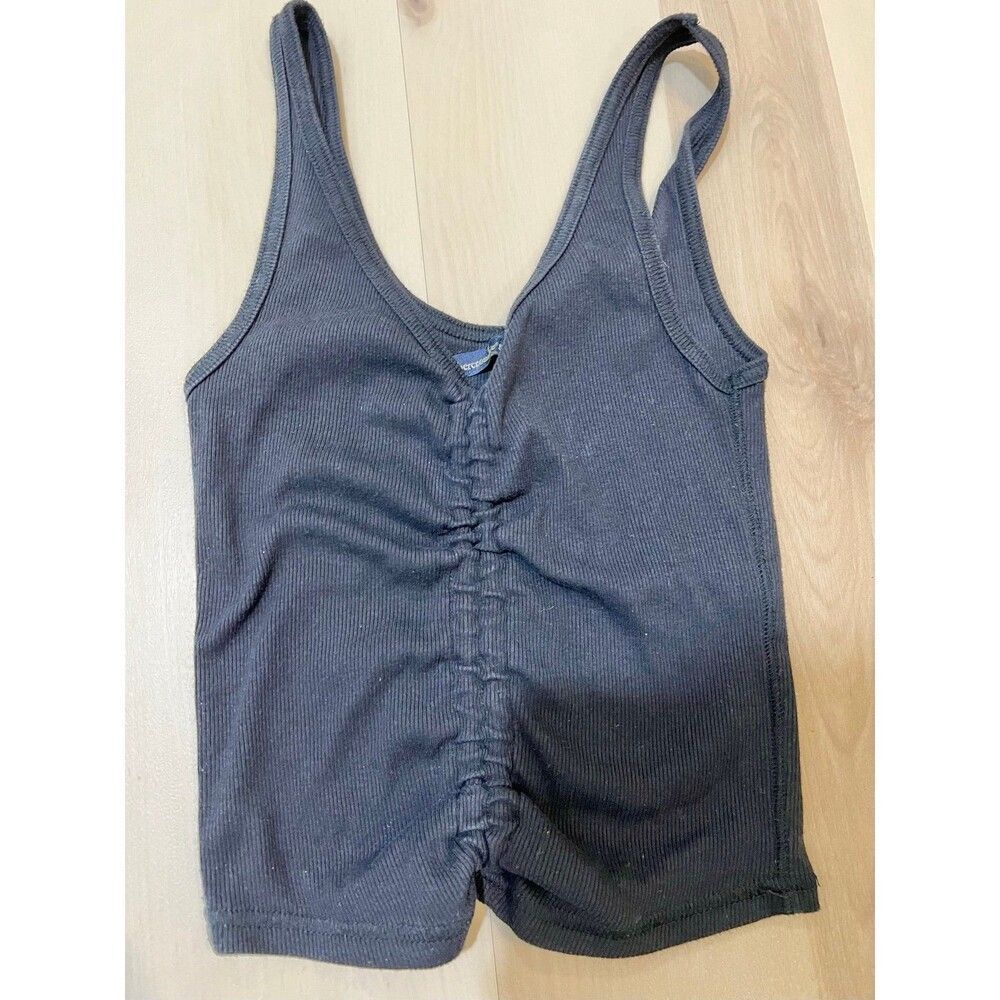 Abercrombie & Fitch Women Black Ruched Gathered Center Ribbed Crop Tank Top XS - Picture 2 of 7